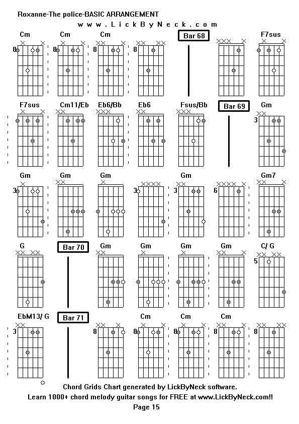 Chord Grids Chart of chord melody fingerstyle guitar song-Roxanne-The police-BASIC ARRANGEMENT,generated by LickByNeck software.